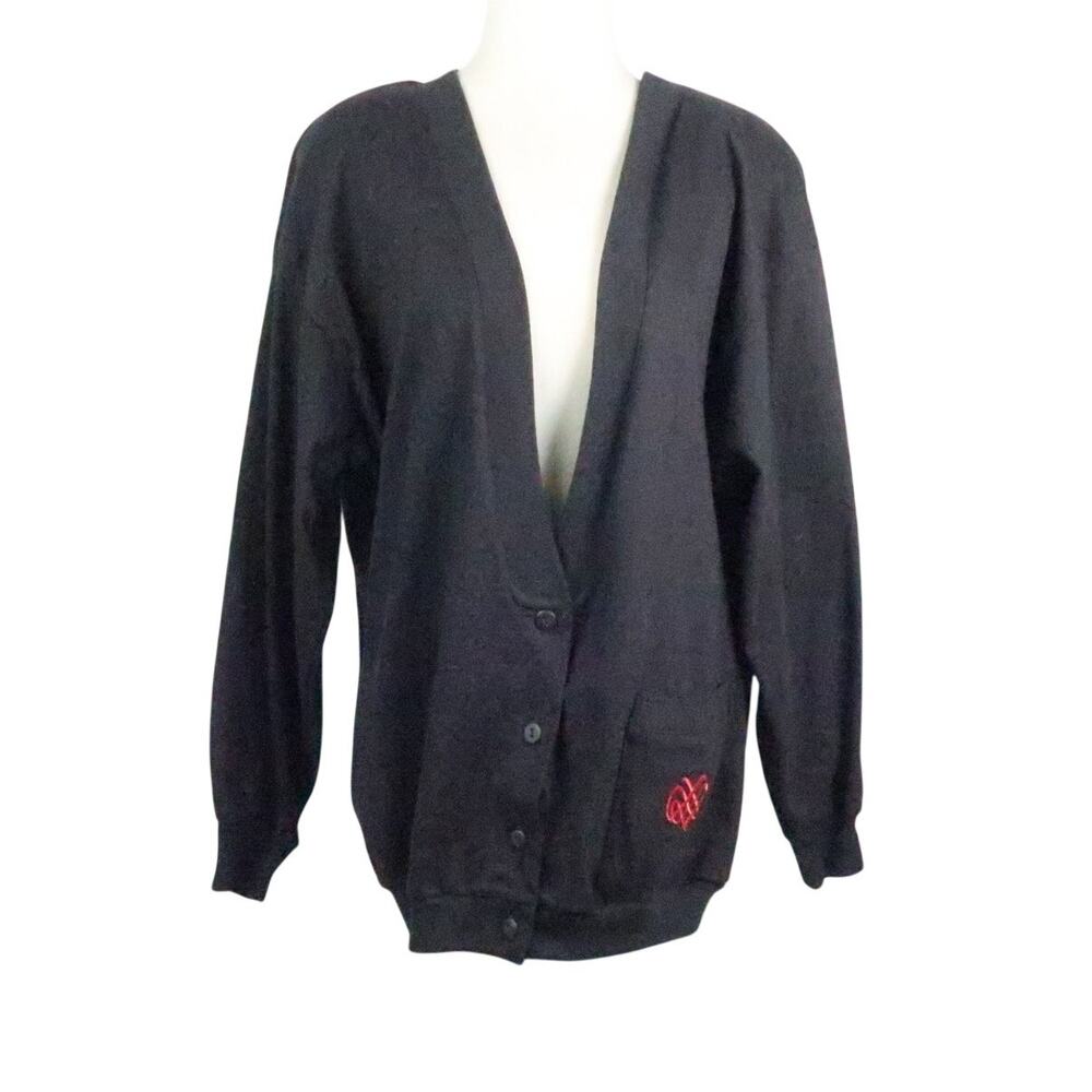 Vintage 80s Gloria Vanderbilt Black Cotton Cardigan Sweater M